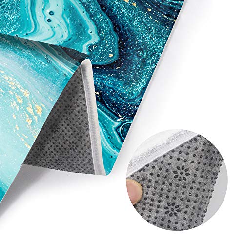 Marble Bathroom Rug Set 3 Piece Luxury Ocean Art Agate Blue Paint Gold