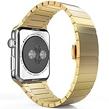 MoKo Band for Apple Watch Series 1 Series 2, Stainless Steel Replacement Smart Watch Band Wrist Strap Bracelet with Butterfly Buckle Clasp for 38mm Apple Watch All Models - Gold (Not Fit iWatch 42mm)