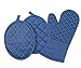 Sticky Toffee Oven Mitt and Pot Holder Set of 3 – Dark Blue Non-Slip Silicone Kitchen Hot Pads and Mitts, 100% Cotton Shell, Oeko-Tex Cotton
