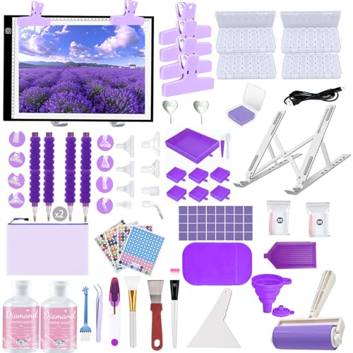 DNSGOOR 247Pcs Diamond Art Accessories Kit, Diamond Painting Tools Kit with Light Table for Tracing A3, Diamond Art Sealer Glue Craft DIY