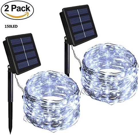 Outdoor Solar String Lights - Dolucky 8 Modes 150 LED Starry String Lights Copper Wired Solar fairy Lights for Garden, Patio, Party, Weddings (White, 2 Pack)