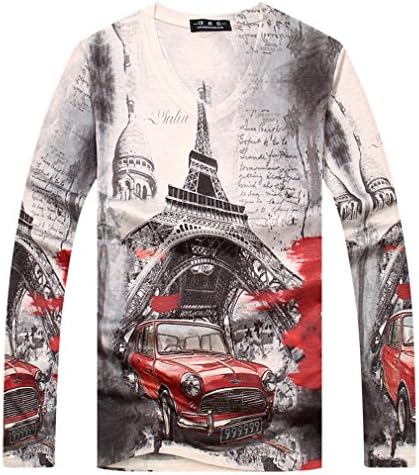 Cavlii Men's Knit Thin 3D Print Sweater Basic T Shirt in Eiffel Tower Grey 3XL