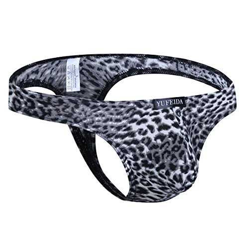 YUFEIDA Sexy Men's Underwear Thong G-String Leopard Print Bulge Pouch T-Back Underpants (XXX-Large, Black)