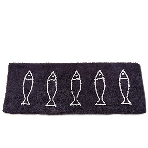 Wolala Home Navy Blue Fhis Soft Shag Rug and Carpet Strong Absorbent Non-slip Bedroom Bedside Rug Runner Long Mat (18''x83'', Navy Blue)