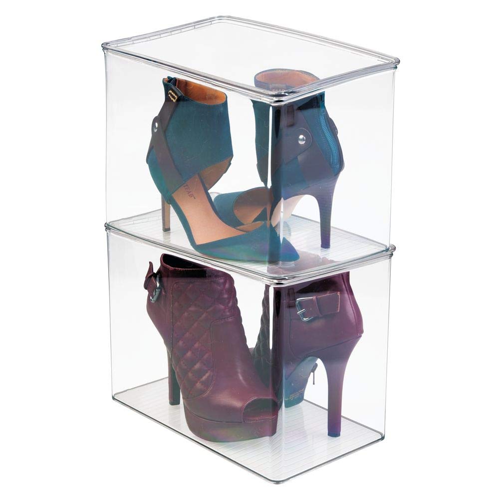 Scatola Porta Scarpe Trasparente Impilabile – Set Da 2 Contenitori In Plastica Spessa Per Armadio E Dormitorio, 36x21.5 Cm