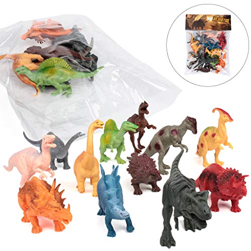 Pupu Pig 7" Dinosaurs Pack of 12 Large Plastic Assorted Dinosaur Figures Plastic Dinosaurs, Jumbo Dinosaurs, Dinosaur Toys For Kids for Dinosaur Themed Party, birthday, Christmas, Halloween, and Easte