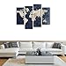 4 Panels Canvas Painting Abstract World Map Picture Printed on Canvas Giclee Artwork Stretched and Framed Wall Art for Home Decor (Navy)