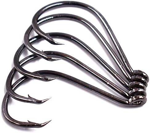 100pcs Size 4#~6/0 Offset Point Octopus Hook with Closed Eye Black High Carbon Steel Sport Circle Hook