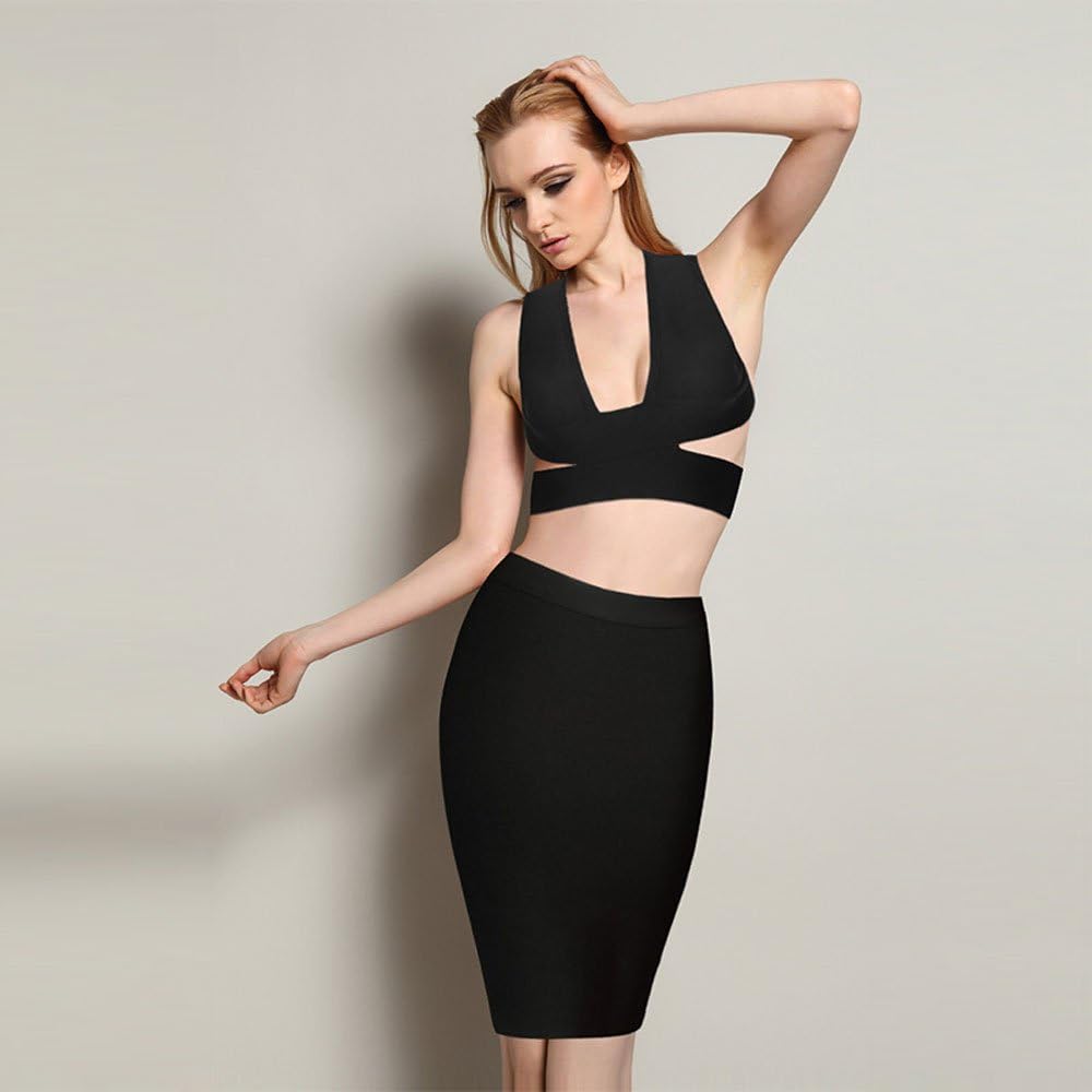 HLBandage High Waist Pure Color Knee Length Rayon Bandage Skirt: Clothing