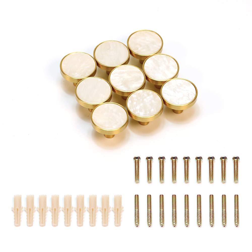 EVERGD 27mm Pure Copper Handle Shell Brass Gold Wardrobe Kitchen Cabinet Door Knobs Drawer Cupboard Hardware Pull Handle Clothes Coat Hook Modern Simple (9, White)