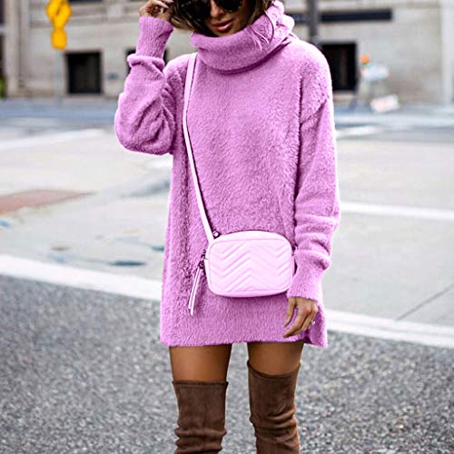 HOSOME Women Long Knitted Sweaters 2019 Fashion Long Sleeve Solid Color Sweaters Hot Pink
