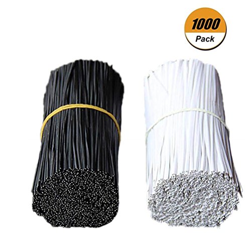 Eshylala 1000 Pcs Metallic Twist Cable Cord Wire Ties Reusable Cable Ties Cable Clips for Food Bags Clear Plastic Treat Bag Home Office Garden Use (White,Black)