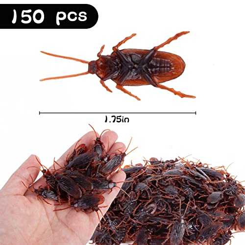 LovesTown Fake Roaches Bulk, 150PCS Lifelike Roaches 1.75 Inches Faux Cockroaches Prank Toy Bugs for Halloween Party Joke Props Funny Trick