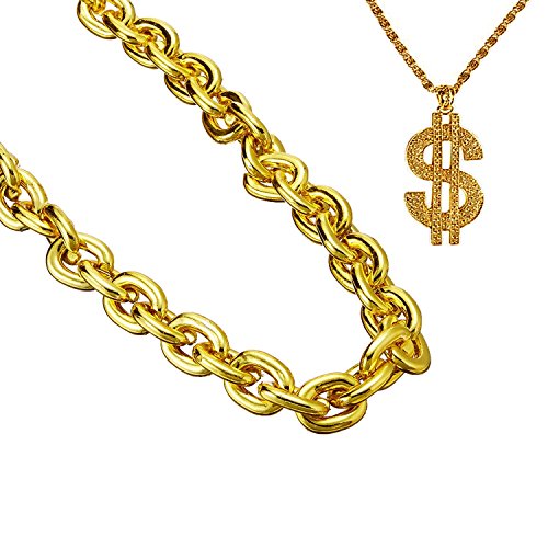 Gold chain necklace 80s party accessory with dollar bli…