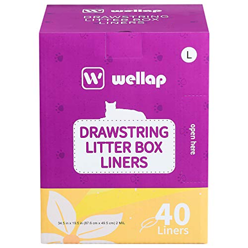 wellap Cat Litter Box Liners 40 Count L Extra Durable (34.5" x 19.5