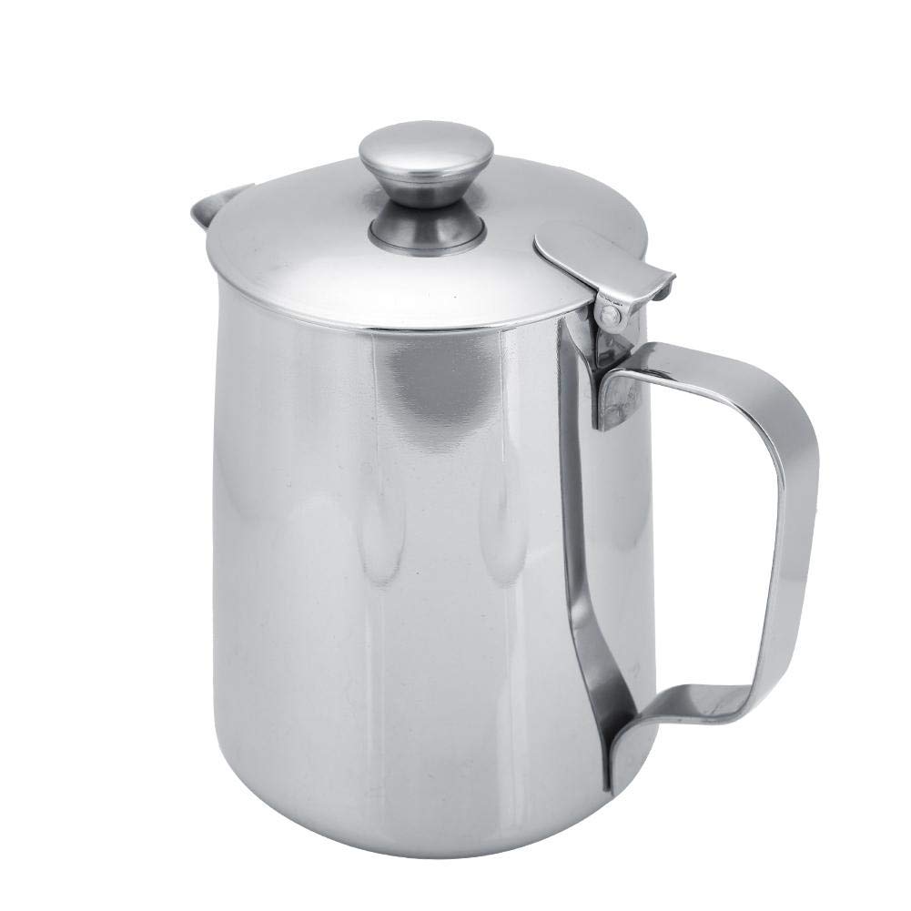 Fdit Stainless Steel Coffee Mug Milk Jug with Lid for Latte Coffee Art for Office Kitchen Silver 3