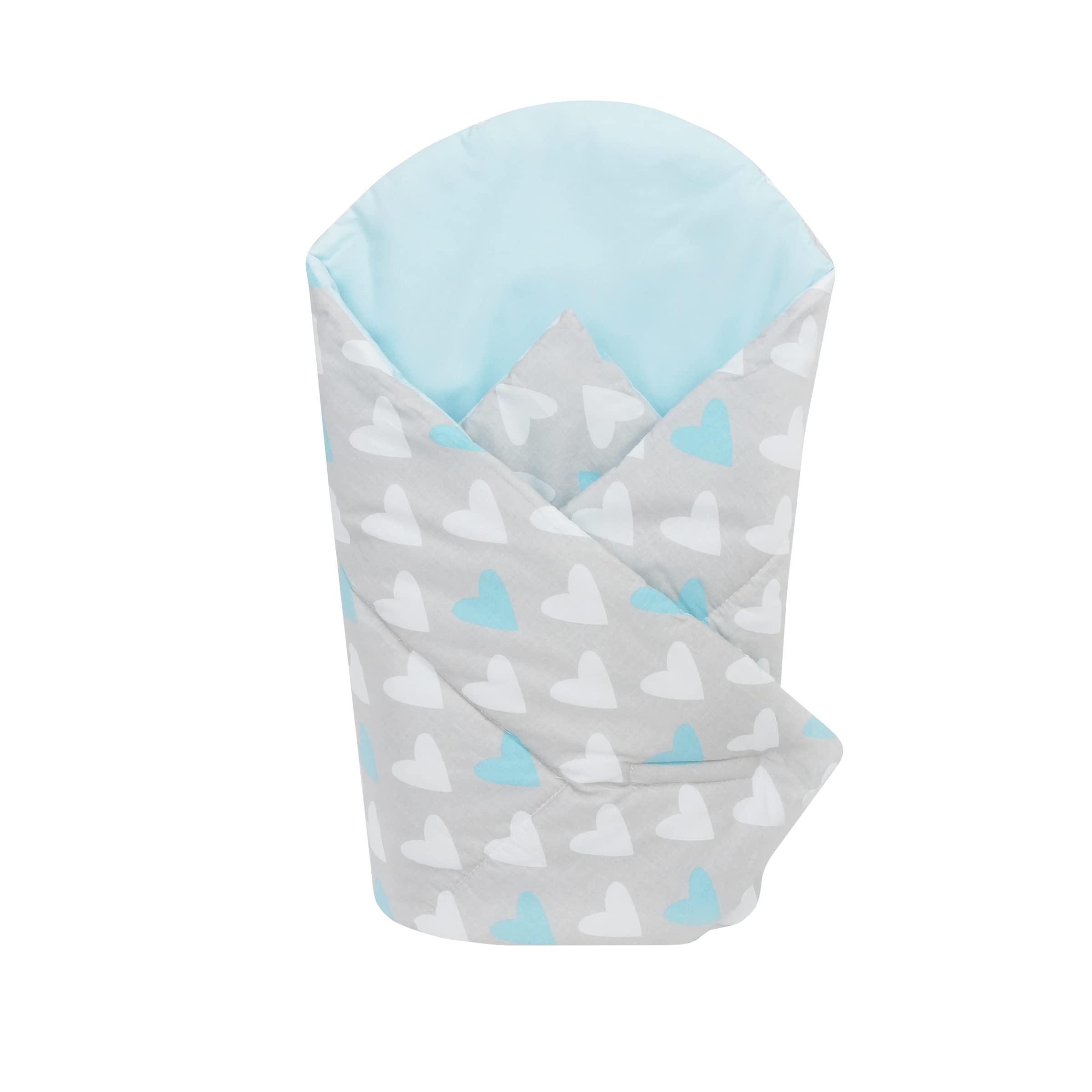 Baby Swaddle Wrap Blanket/Newborn Cotton Swaddling Envelope 0 to 3 Months (Blue Hearts) — image 1