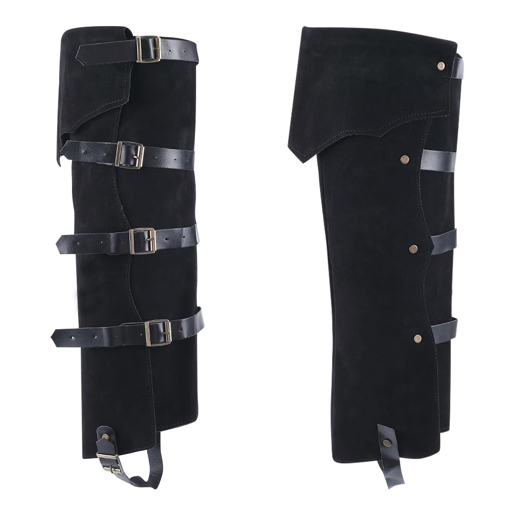 GORGECRAFT 2PCS Medieval Boot Covers Velvet Faux Leather Leg Guards with Buckle Straps Black Renaissance Pirate Boots Leg Warmer Wraps Boot Tops for Halloween Knight Cosplay Costume Shoes Accessories