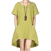 Minibee Women's Cotton Linen Short Sleeve Tunic/Top Tees