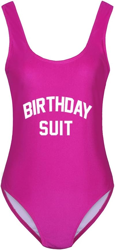 PINJIA Birthday Suit Swimwear Letter Print Bathing Suit one Piece Swimsuit for Women (S004)