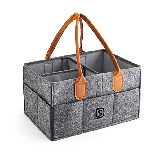 Diaper Caddy Organizer Nursery Diaper Tote Bag Portable Car Travel Felt Diaper Basket Infant Boy Girl Baby Essentials Storage Bin for Changing Table - Cute Gift for Kids (Black)