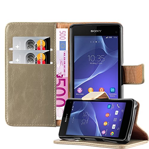Cadorabo â€“ Luxury Book Style Wallet Design Case for Sony Xperia Z1 COMPACT / MINI with 2 Card Slots and Stand Function - Etui Case Cover Protection Pouch in CAPPUCINO-BROWN