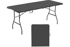 VEVOR Folding Table, 6 Ft Heavy Duty Portable Fold-in-Half Utility Table, Indoor Outdoor Plastic Rectangle Table with Built i