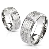 STR-0074 Stainless Steel Laser Etched Lords Prayer Over Brushed Finished Beveled Edge Ring