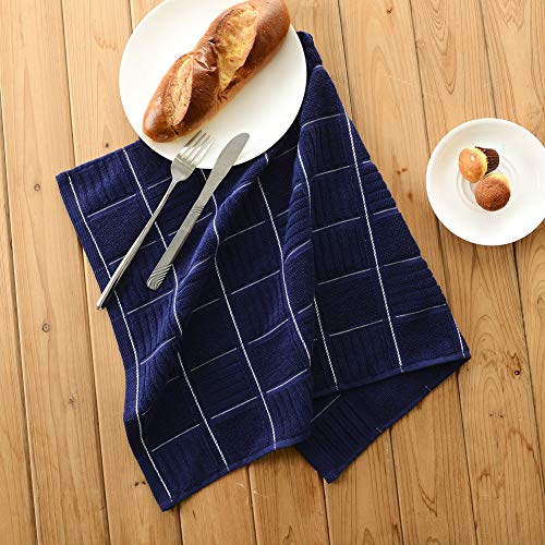 Anyi Kitchen Dish Towels Heavy Duty Absorbent Dish Clothes with Hanging Loop 100% Cotton Tea Bar Towels (16x26, Set of 3, Navy)