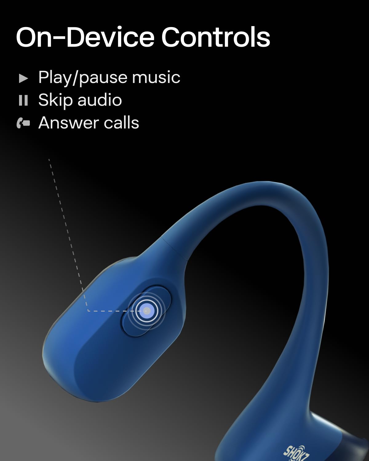 SHOKZ OpenRun with USB-C Charging - Open-Ear Bluetooth Bone Conduction Sport Headphones - Sweat Resistant Wireless Earphones for Workouts and Running - Built-in Mic, with Hair Band - Standard - Blue