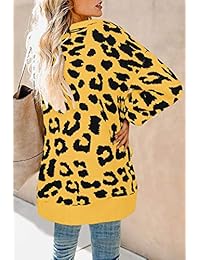 Ashuai - Jersey de punto para mujer, diseño de leopardo, con botones abiertos y parte delantera