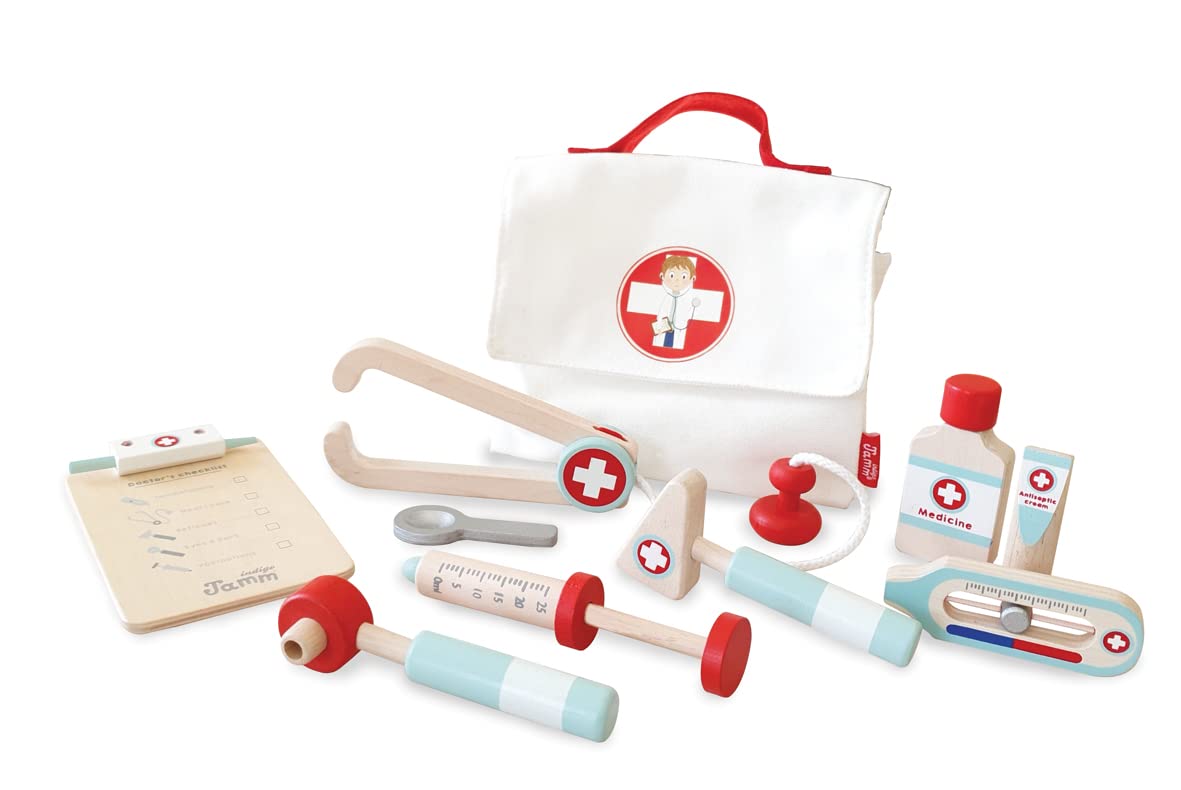 Indigo Jamm KIJ10011 Little Doctors Set Wooden, Role Play imaginative play toy