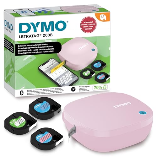 LetraTag 200B kit per etichettatrice rosa con Bluetooth | etichettatore compatta si connette a iOS e Android tramite tecnologia wireless Bluetooth | Include 3 rotoli di etichette assortite