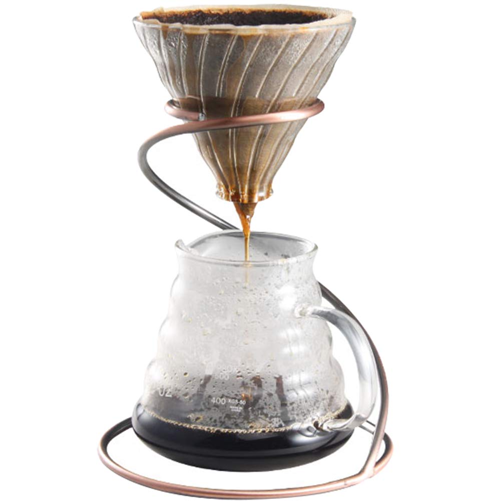TINTON LIFE Reusable Metal Pour Over Coffee Dripper Stand（Bronze）Circinate Shaped with Drip Pot and Coffee Filter Dripper