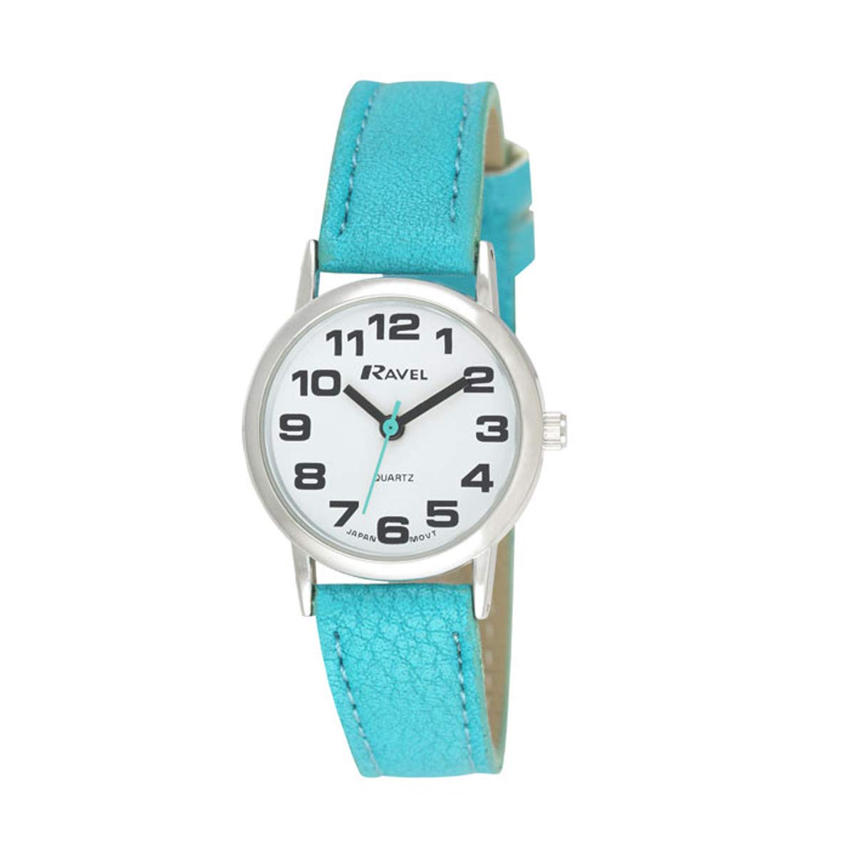 Ravel Women's Easy Read Watch with Big Numbers (Small) - Light Blue/Silver Tone/White Dial — image 1