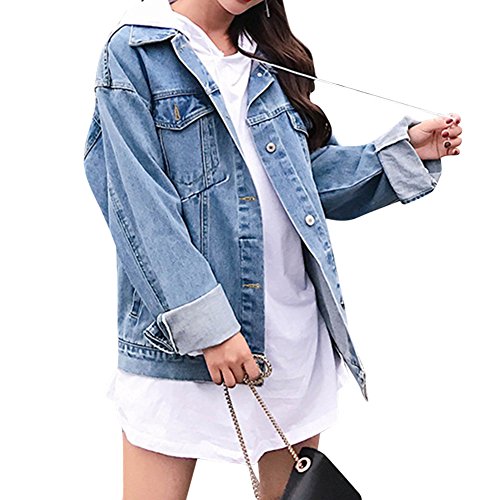 Zuozee Jean Jacket Womem, Denim Jacket Men, Boyfriend Jacket Denim Oversized, Pockets Inside - Long Sleeves - Loose Fit - Thumbnail 7
