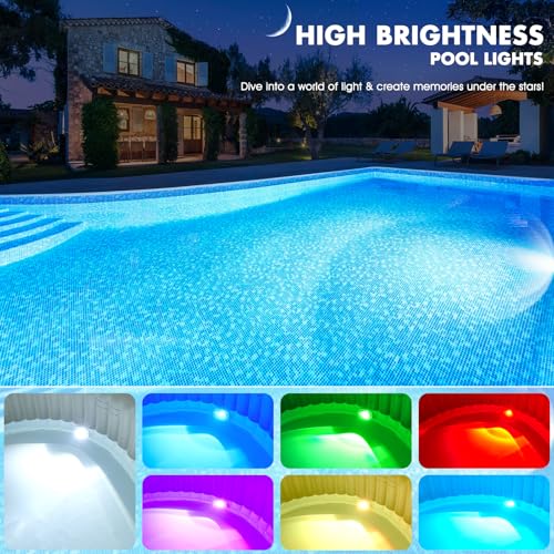 DeeprBetter Outdoor Pool Light with Remote Control, Rechargeable Underwater Pool Light with 9 Modes Underwater Light Show, IP68 Waterproof LED Pool Light, Spa Pool Lighting, 2 Pieces