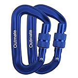 Outmate Carabiner Clip,12kN Aluminium Alloy Screwgate Carabiners,Heavy Duty Clips 2645lbs/1200kg,Perfect Gear for Hammocks Camping Hiking Keyring and Utility(Screw gate,2 Blue)