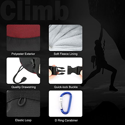Rhino Valley Chalk Bag, Rock Climbing Chalk Bag No Leak Strawstring Bag with Adjustable Belt and Carabiner for Climbing, Gymnastics, Weight Lifting - Black & Red - Thumbnail 2
