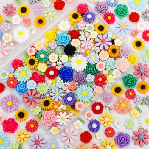 120 Pcs Mini Resin Flowers for Crafts, Cute Small Tiny Flatback Resin Flower Slime Charms Bulk for Scrapbooking DIY Dollhouse Micro Landscape Kawaii Fairy Garden Accessories Miniature Things Decor