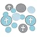 Big Dot of Happiness Little Miracle Boy Blue & Gray Cross - Baby Shower Party Giant Circle Confetti - Baptism Decorations - Large Confetti 27 Count