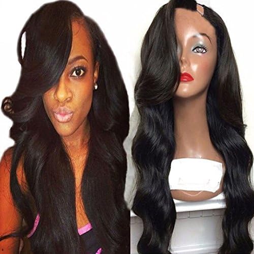 U Part Human Hair Wigs for Women Left Side Body Wave Virgin Human Hair Wig (24inch with 130 density)