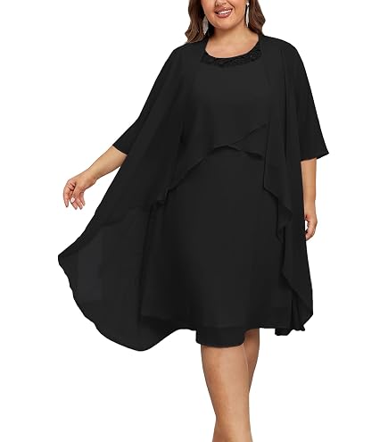 Catherines Women's Plus Size Masquerade Beaded Dress Set with Jacket  (Petite Available) - 30 W, Black at Amazon Women's Clothing store
