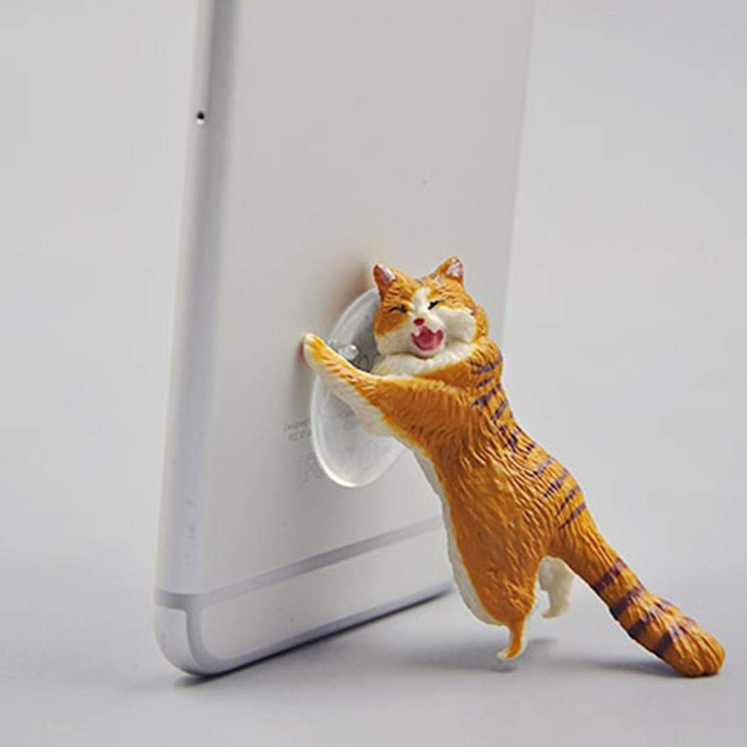 IEnkidu Cute Cat Printed Phone Cartoon Stand Mount Holder Stent Desktop Cell Phone Holder (Yellow)