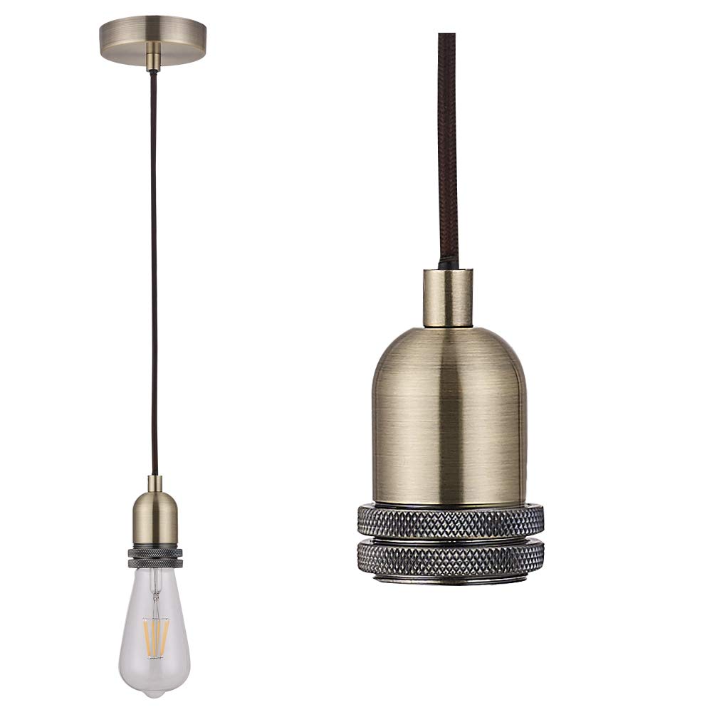 Ulight Antique Brass Ceiling Pendant Light Fitting, Twisted Braided Flex,E27 Lamp Holder Suspended Pendant Light Fitting(CMF01AB)