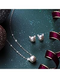 S.Leaf Aro con forma de gato, con broche de plata esterlina, con perla cultivada en agua dulce.