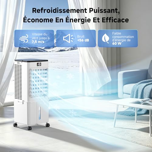 Upgraded 10L Silent Mobile Air Conditioner, 4-in-1 Air Cooler, Remote Control, 12H Timer, 3 Speed, Oscillation, Portable Air Conditioner for Camping Bedroom Kitchen (Elegant White)