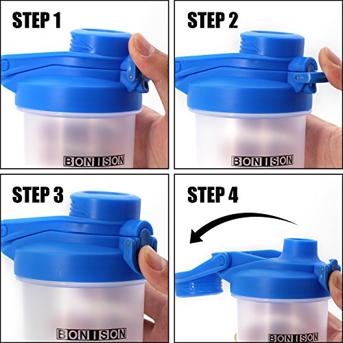 Bonison 24 Oz Shake Bottle With Flip Top Spout, Mixer Ball To Mix Protein Powder Easy Shaker Water Bottle (24OZ-Blue) - Thumbnail 6