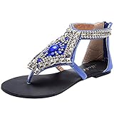 Odema Summer Bohemian Rhinestone Stud Beaded Flat Womens Beach Thong Sandals