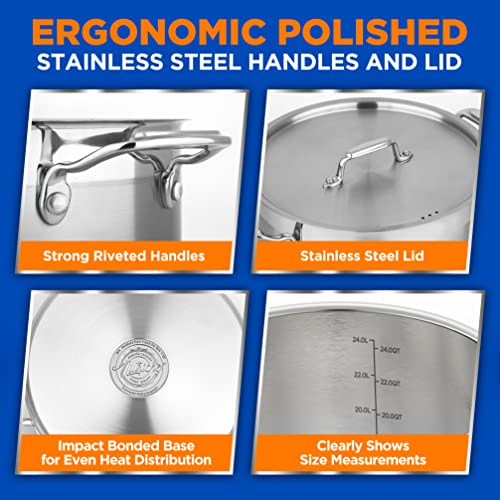 NutriChef Stainless Steel Cookware Stock Pot 24 Quart, Heavy Duty